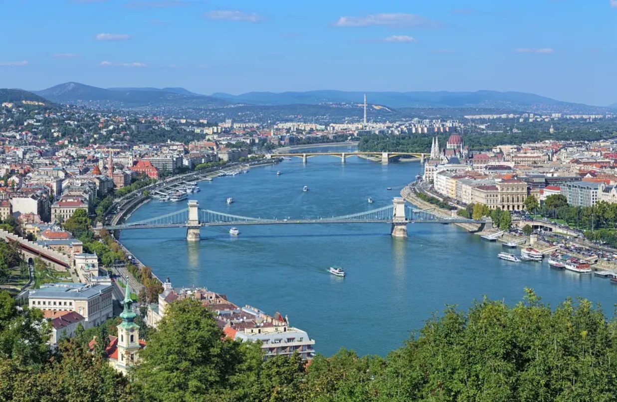 Scenic view of Budapest skyline and the Danube River in Hungary showcasing cultural tourism, historic landmarks, and travel experiences.