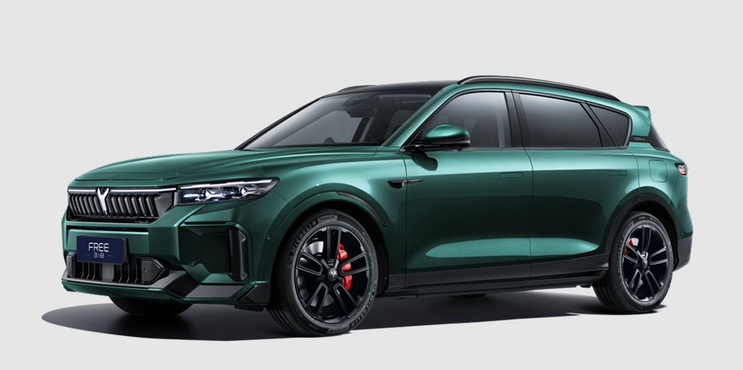 Voyah Free REV 318 zöld prémium kínai hibrid SUV oldalnézetben